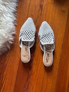 Sam Edelman White Woven Pointed-Toe Slide Mules